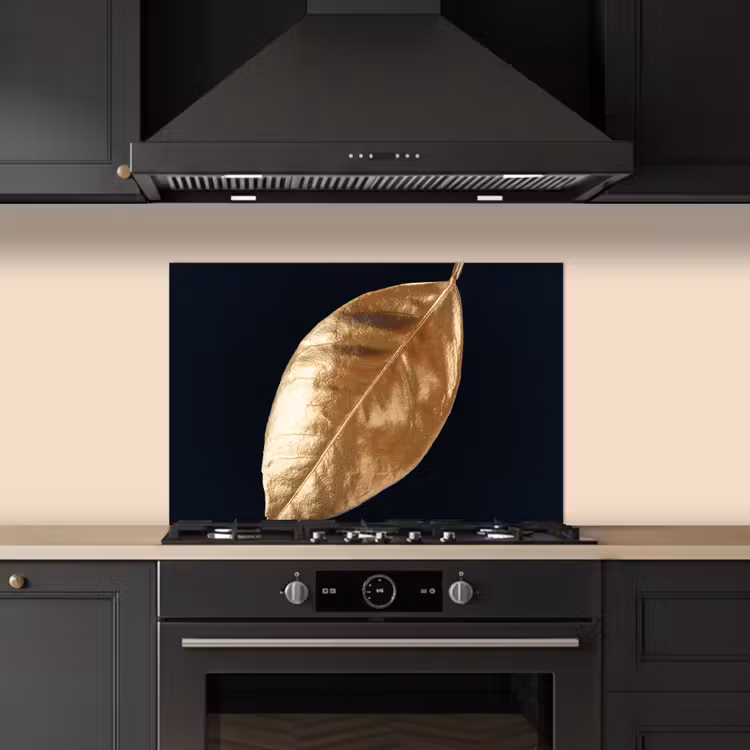 Kitchen splashback for hob - Leaves - Black and gold - Luxury - Nature - Plants — 5