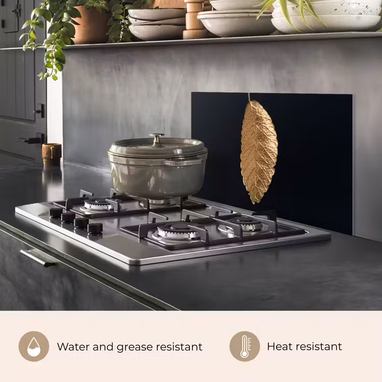 Kitchen splashback for hob - Leaves - Black - Gold - Luxury - Nature — 2