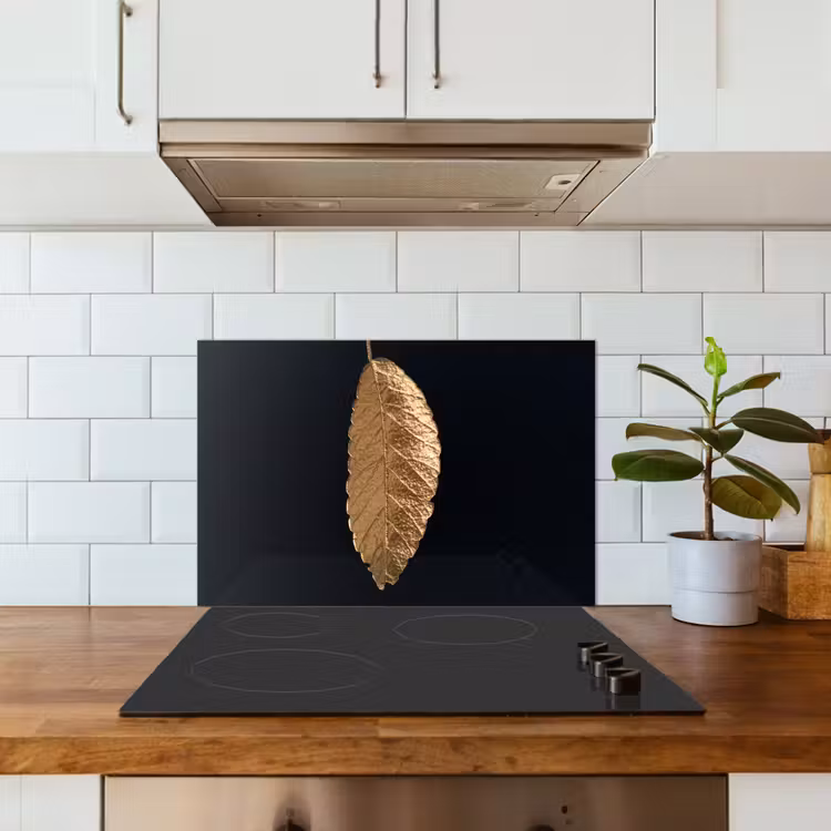 Kitchen splashback for hob - Leaves - Black - Gold - Luxury - Nature — 3