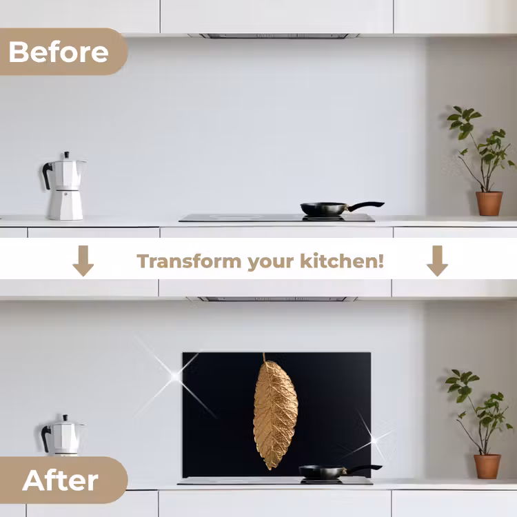 Kitchen splashback for hob - Leaves - Black - Gold - Luxury - Nature — 7