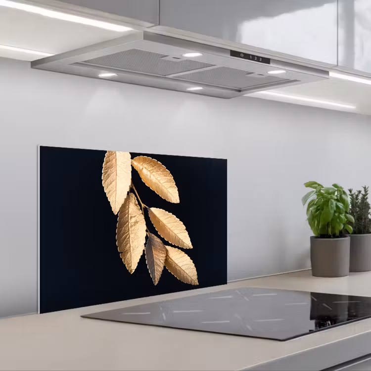 Kitchen splashback for hob - Leaves - Black - Gold - Luxury - Plants — 1