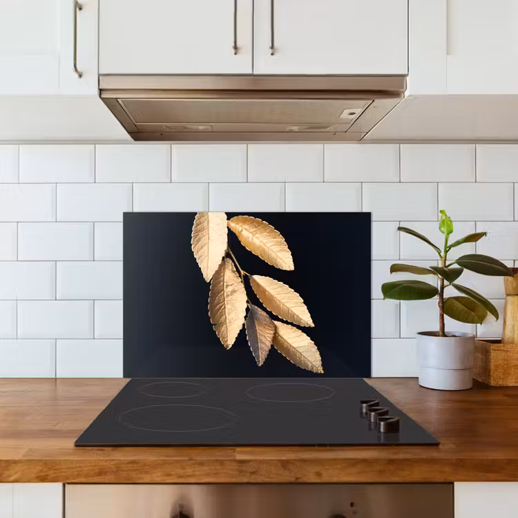 Kitchen splashback for hob - Leaves - Black - Gold - Luxury - Plants — 3