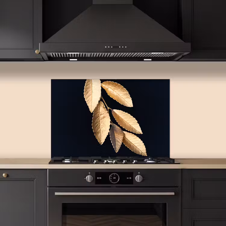 Kitchen splashback for hob - Leaves - Black - Gold - Luxury - Plants — 5