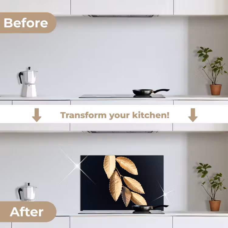 Kitchen splashback for hob - Leaves - Black - Gold - Luxury - Plants — 7