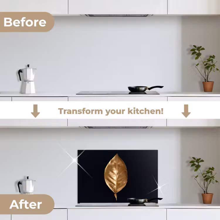 Kitchen splashback for hob - Leaves - Chic - Gold - Plants - Black — 7