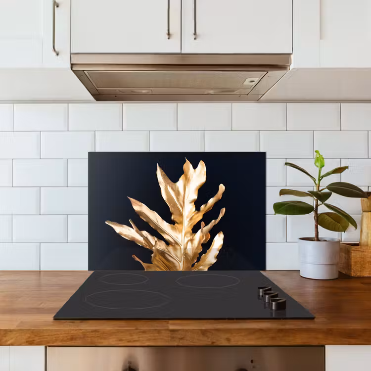 Kitchen splashback for hob - Leaves - Gold - Autumn - Nature - Luxury — 3