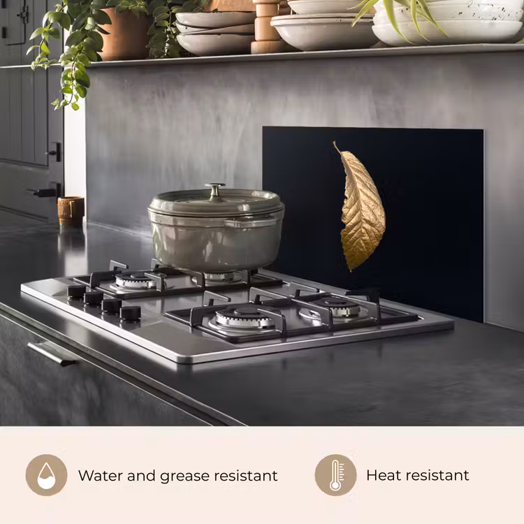 Kitchen splashback for hob - Leaves - Luxury - Gold - Black - Nature — 2