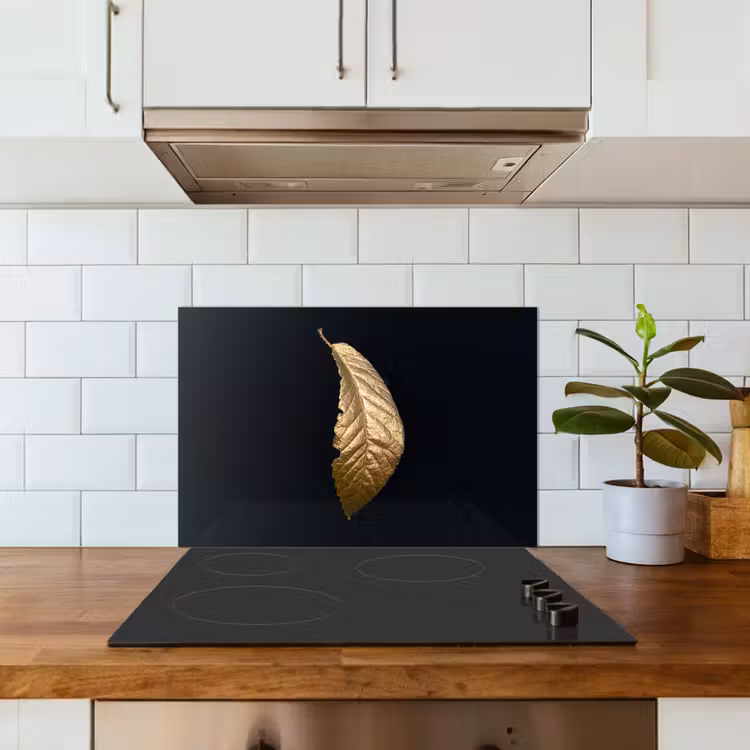 Kitchen splashback for hob - Leaves - Luxury - Gold - Black - Nature — 3