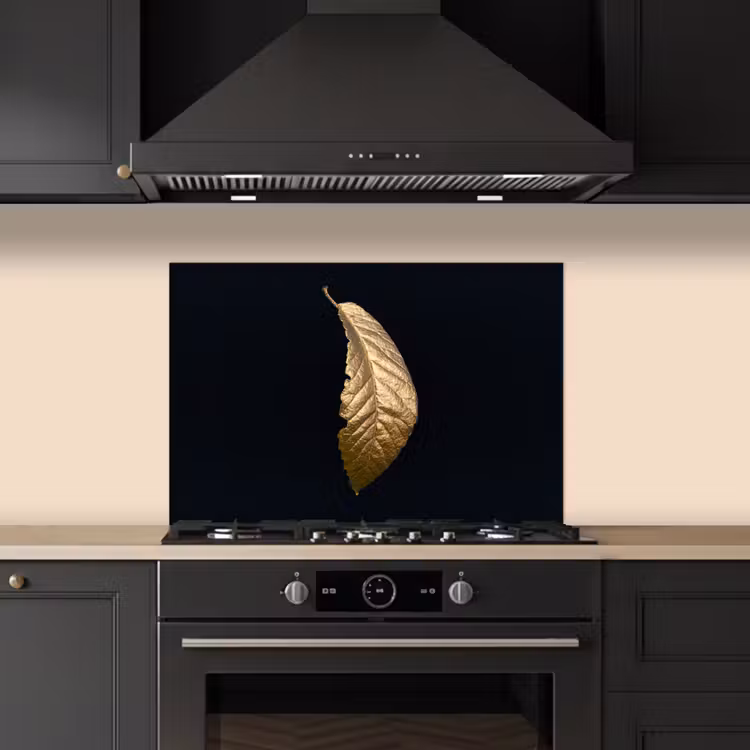 Kitchen splashback for hob - Leaves - Luxury - Gold - Black - Nature — 5