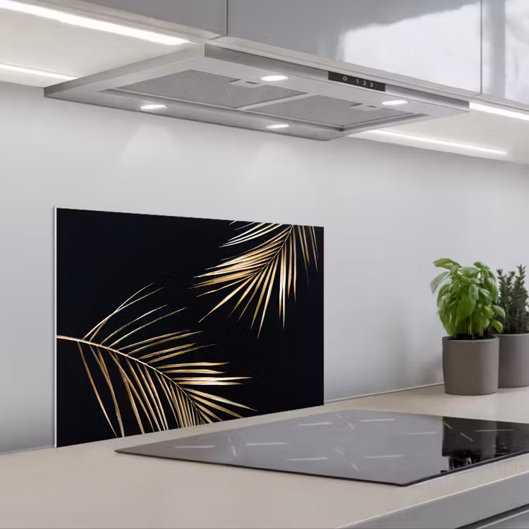 Kitchen splashback for hob - Leaves - Plants - Gold - Black - Luxury — 1