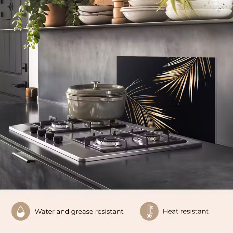 Kitchen splashback for hob - Leaves - Plants - Gold - Black - Luxury — 2