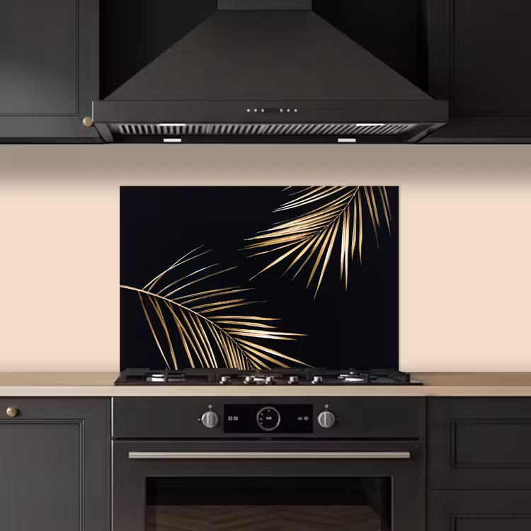 Kitchen splashback for hob - Leaves - Plants - Gold - Black - Luxury — 5