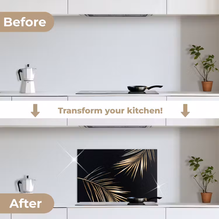 Kitchen splashback for hob - Leaves - Plants - Gold - Black - Luxury — 7