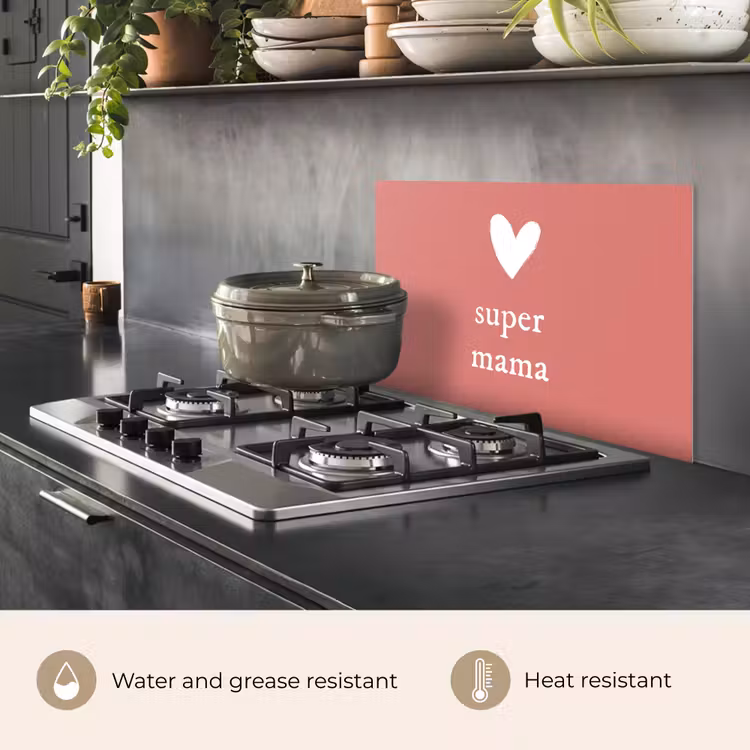 Kitchen splashback for hob - Present for Mother's Day super mommy pink/white — 2