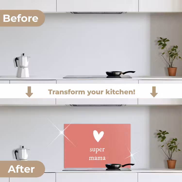 Kitchen splashback for hob - Present for Mother's Day super mommy pink/white — 7