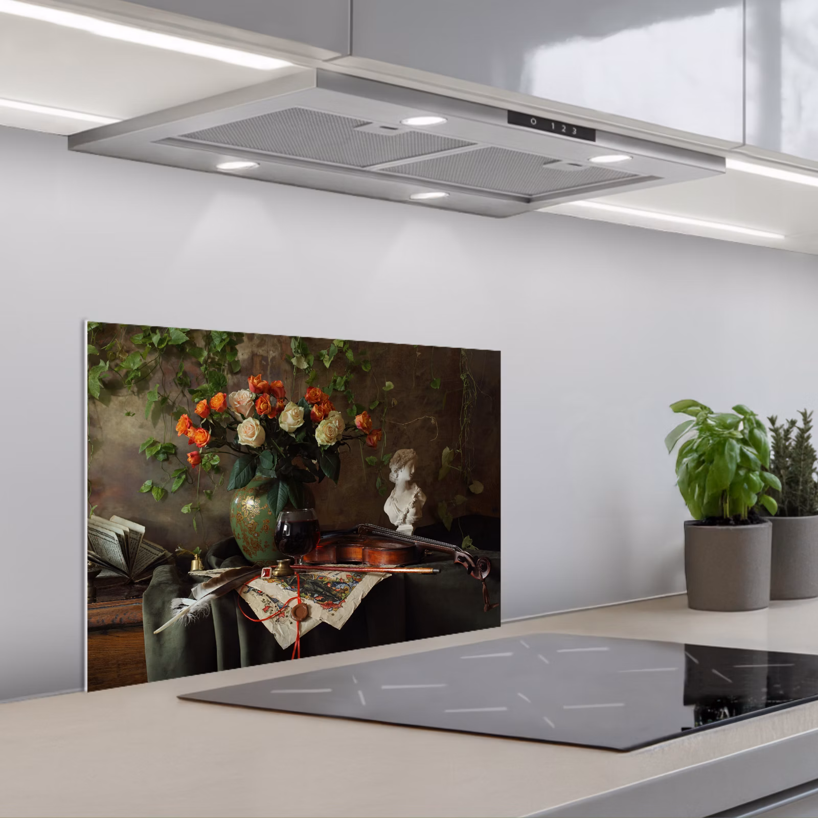 Kitchen splashback for hob - Flowers - Violin - Still life — 1