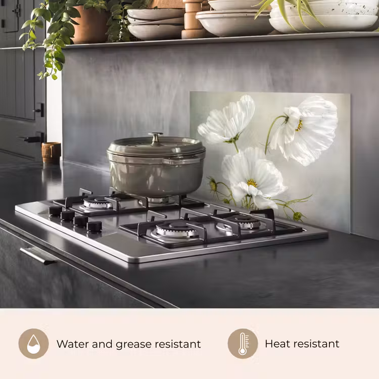 Kitchen splashback for hob - Flowers - Still Life - Poppy - White - Botanical — 2