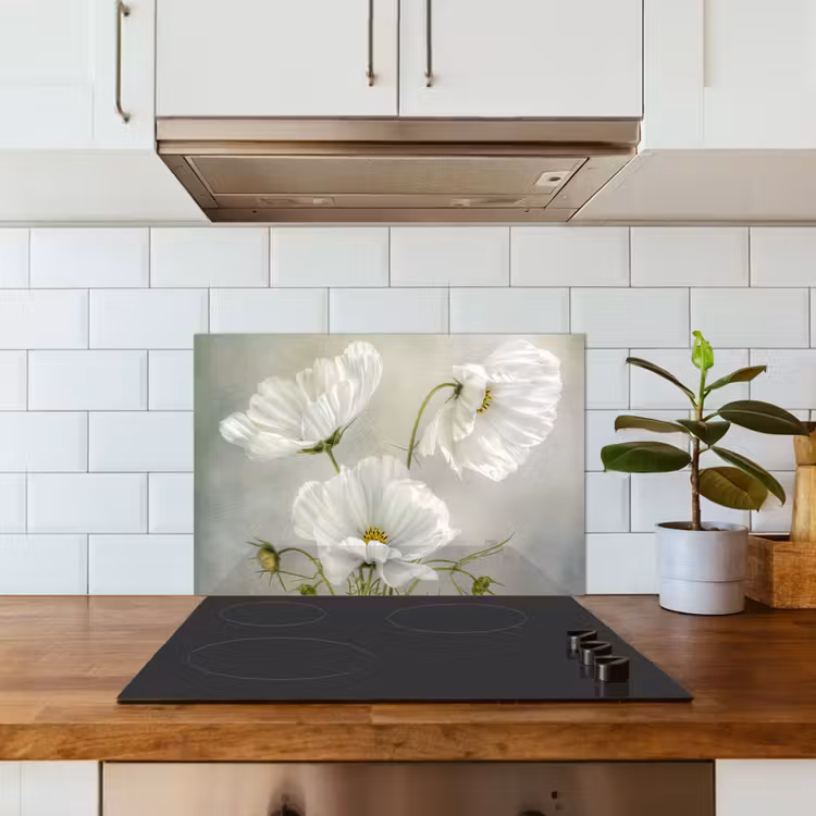 Kitchen splashback for hob - Flowers - Still Life - Poppy - White - Botanical — 3