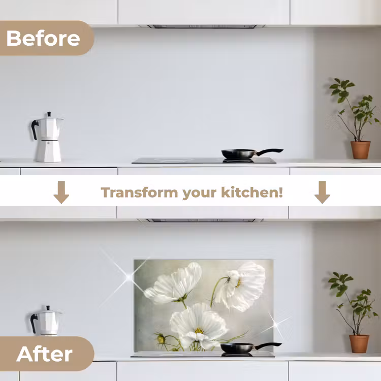 Kitchen splashback for hob - Flowers - Still Life - Poppy - White - Botanical — 7