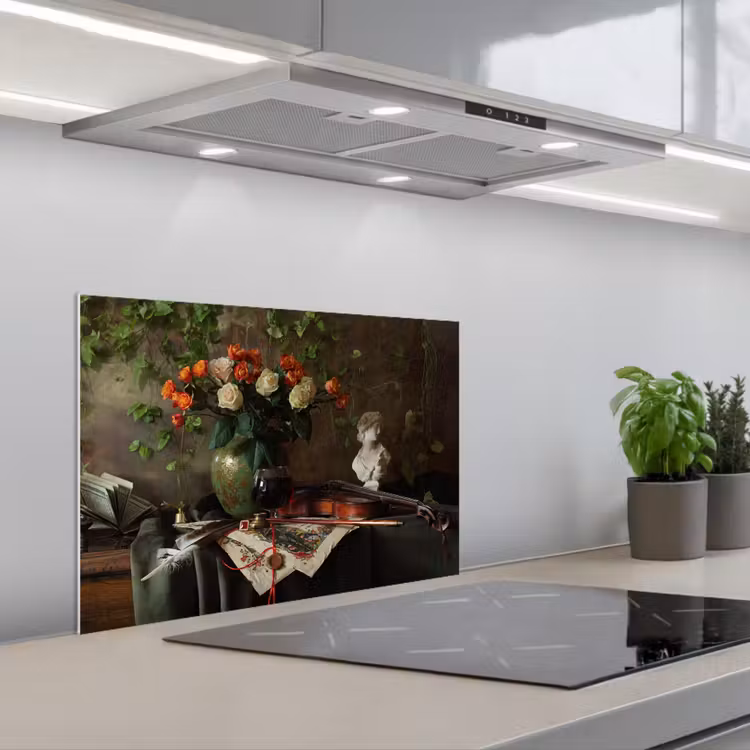 Kitchen splashback for hob - Flowers - Violin - Still life — 1