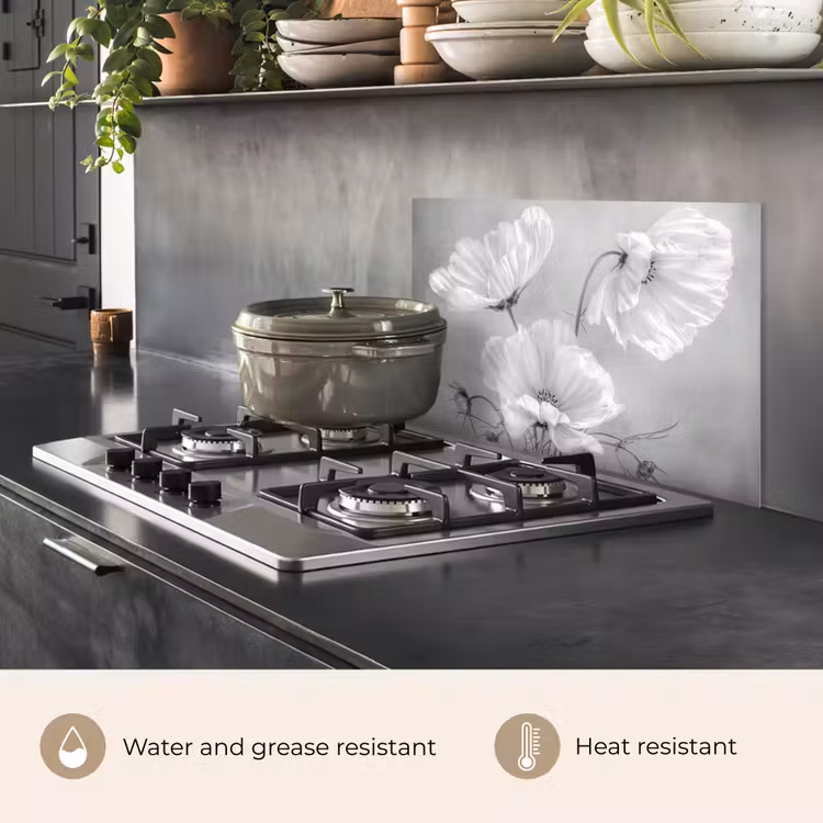 Kitchen splashback for hob - Still life - Flowers - Black and white - Poppy - Botanical — 2