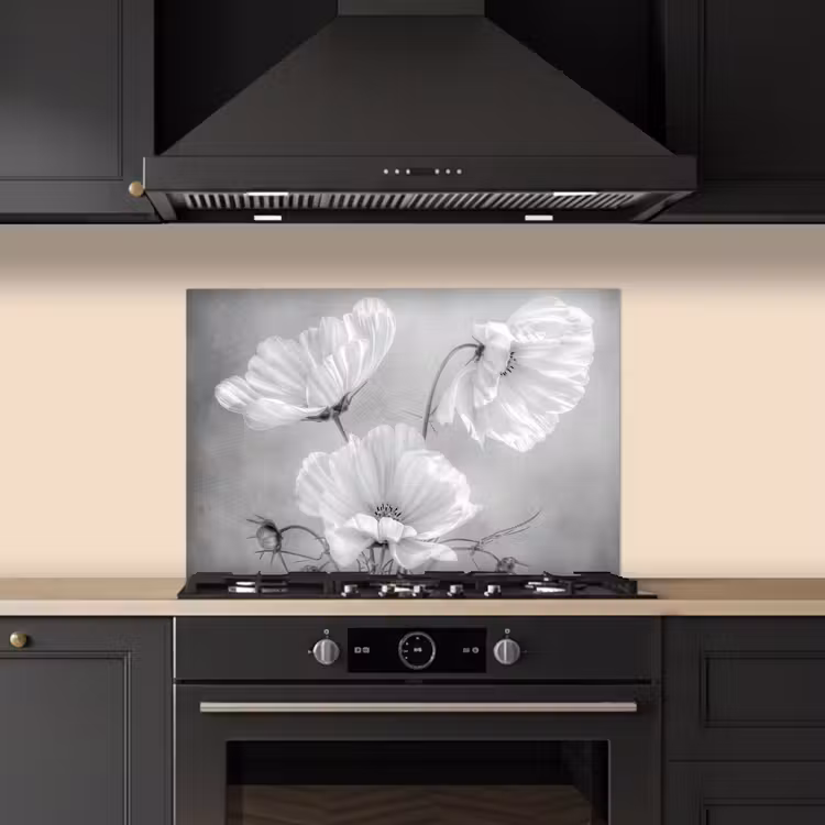 Kitchen splashback for hob - Still life - Flowers - Black and white - Poppy - Botanical — 5