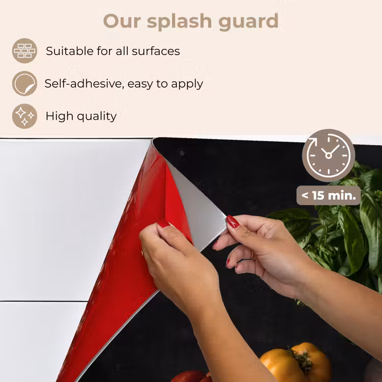Kitchen splashback for hob - Still life - Tomatoes - Basil - Painting - Vegetable - Black — 4