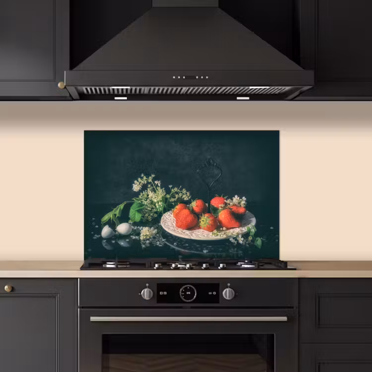 Kitchen splashback for hob - Strawberries - Painting - Still life - Flowers - Egg - Plate — 5