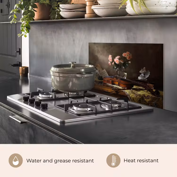 Kitchen splashback for hob - Violin - Roses - Pink - Flowers - Still life — 2