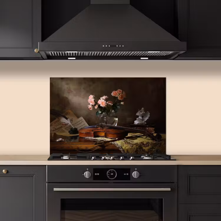Kitchen splashback for hob - Violin - Roses - Pink - Flowers - Still life — 5