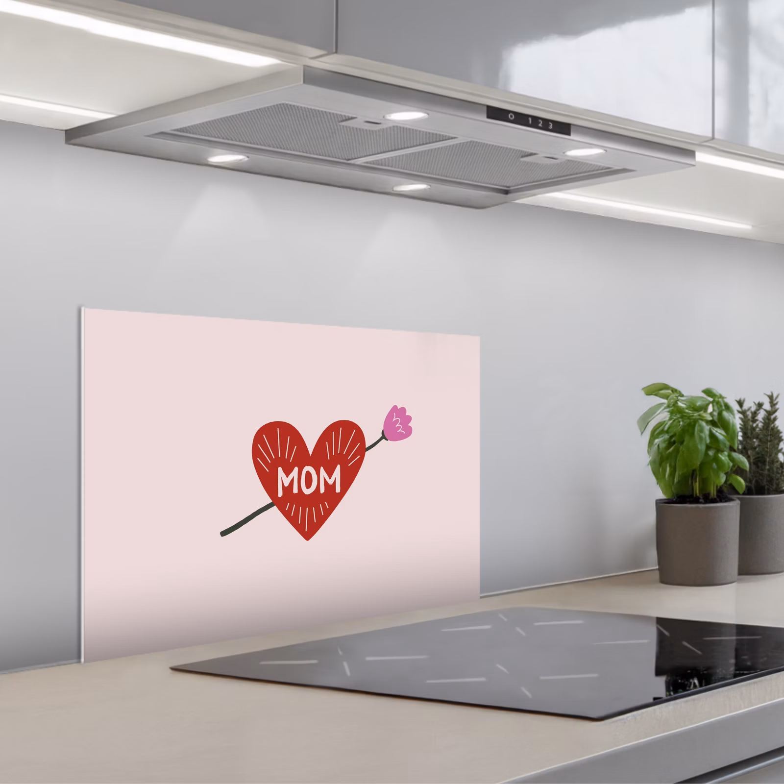 Kitchen splashback for hob - Heart - Red - Flower - Mother — 1