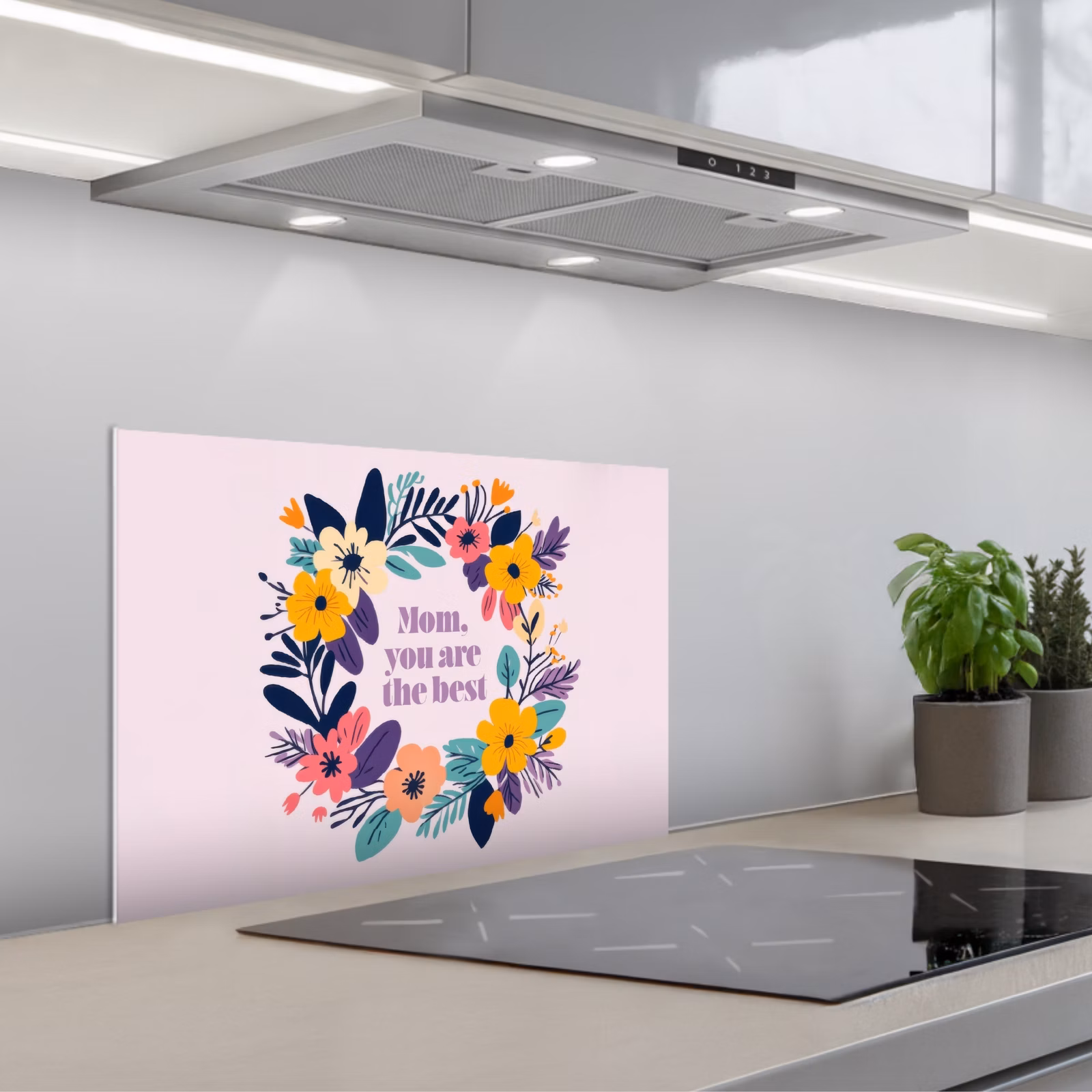 Kitchen splashback for hob - Wreath of flowers - Colorful - Mother — 1