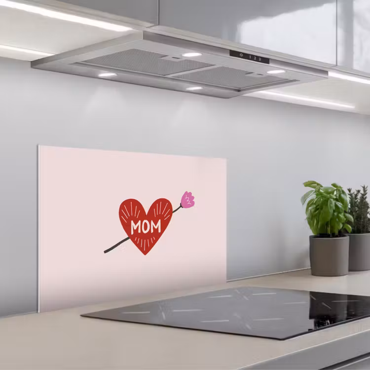 Kitchen splashback for hob - Heart - Red - Flower - Mother — 1