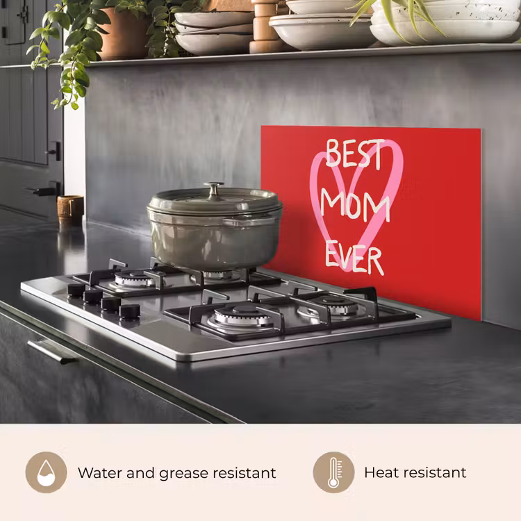 Kitchen splashback for hob - Mother - Quote - Heart - Red — 2