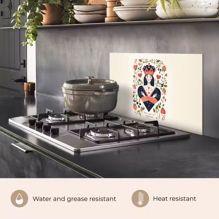 Kitchen splashback for hob - Playing card - Queen of hearts - Flowers - Hearts — 2