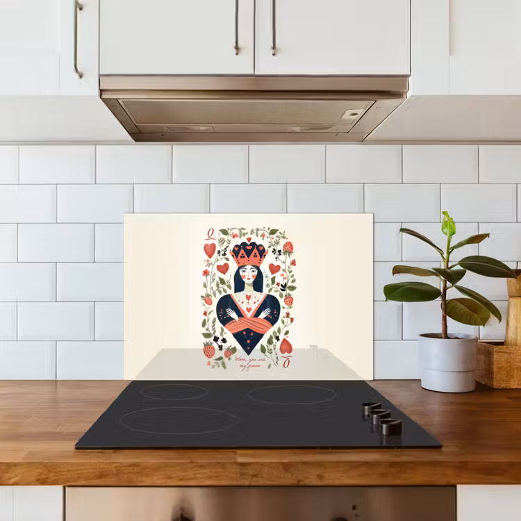 Kitchen splashback for hob - Playing card - Queen of hearts - Flowers - Hearts — 3