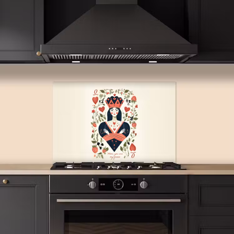 Kitchen splashback for hob - Playing card - Queen of hearts - Flowers - Hearts — 5