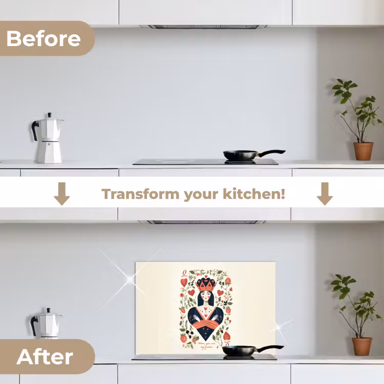 Kitchen splashback for hob - Playing card - Queen of hearts - Flowers - Hearts — 7