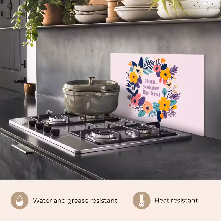 Kitchen splashback for hob - Wreath of flowers - Colorful - Mother — 2