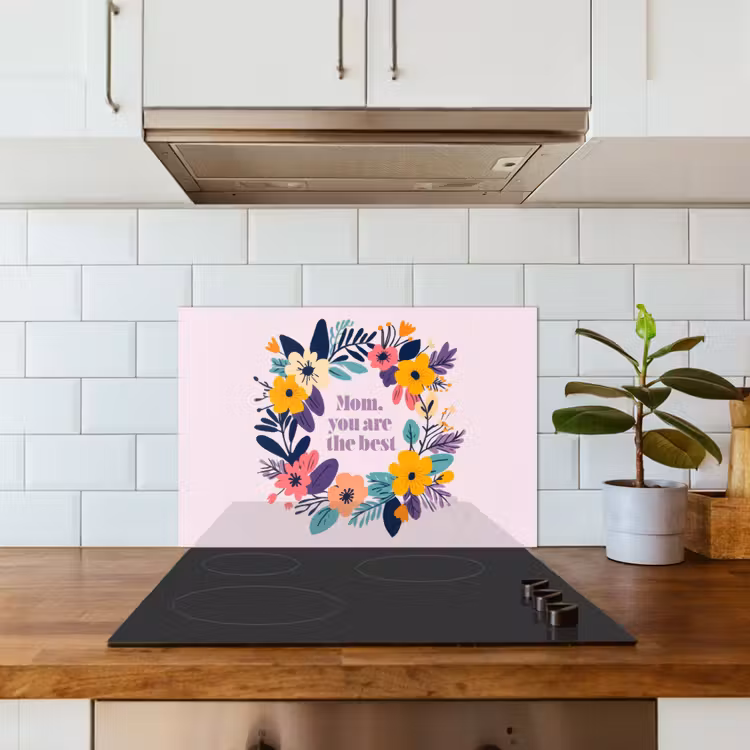 Kitchen splashback for hob - Wreath of flowers - Colorful - Mother — 3