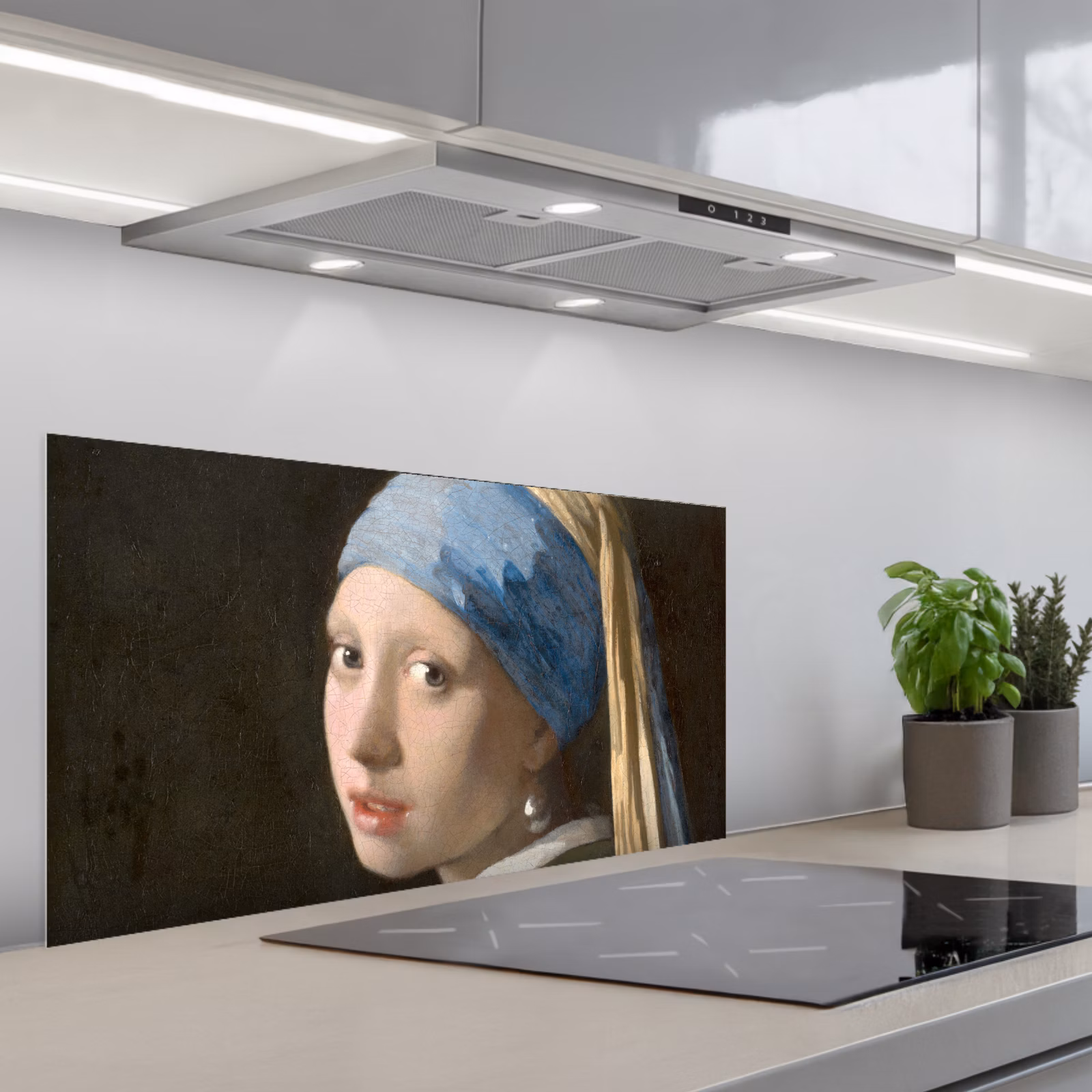 Kitchen splashback for hob - Girl with a Pearl Earring - Painting by Johannes Vermeer — 1