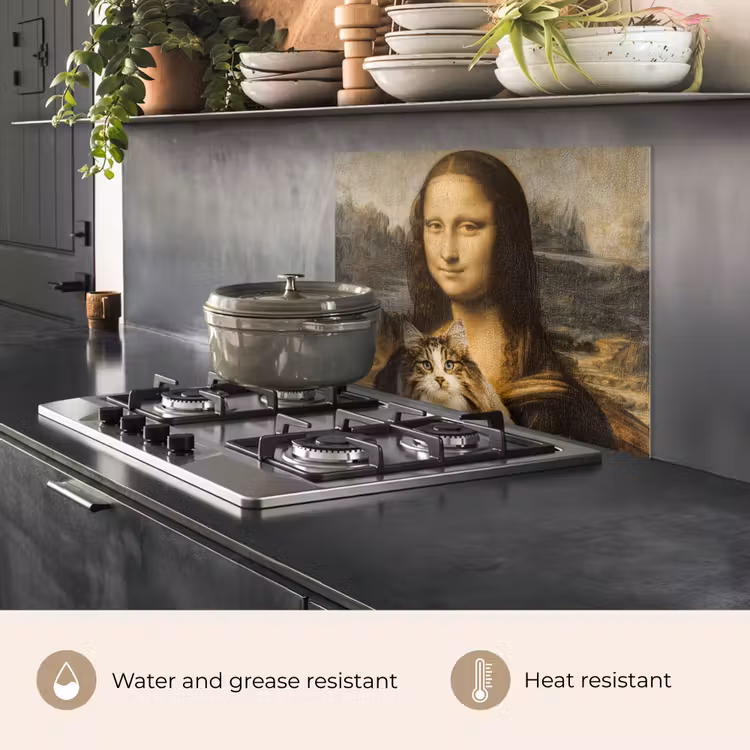 Kitchen splashback for hob - Mona Lisa - Cat - Leonardo da Vinci - Vintage - Artwork - Old Masters - Painting — 2