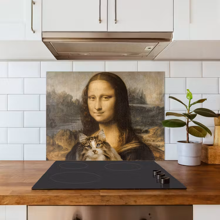 Kitchen splashback for hob - Mona Lisa - Cat - Leonardo da Vinci - Vintage - Artwork - Old Masters - Painting — 3