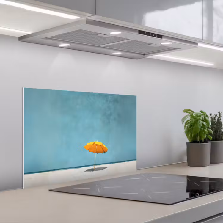 Kitchen splashback for hob - Parasol - Yellow - Beach - Sea — 1