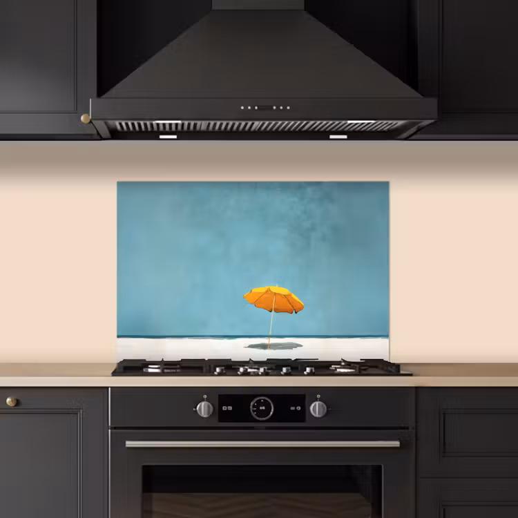 Kitchen splashback for hob - Parasol - Yellow - Beach - Sea — 5