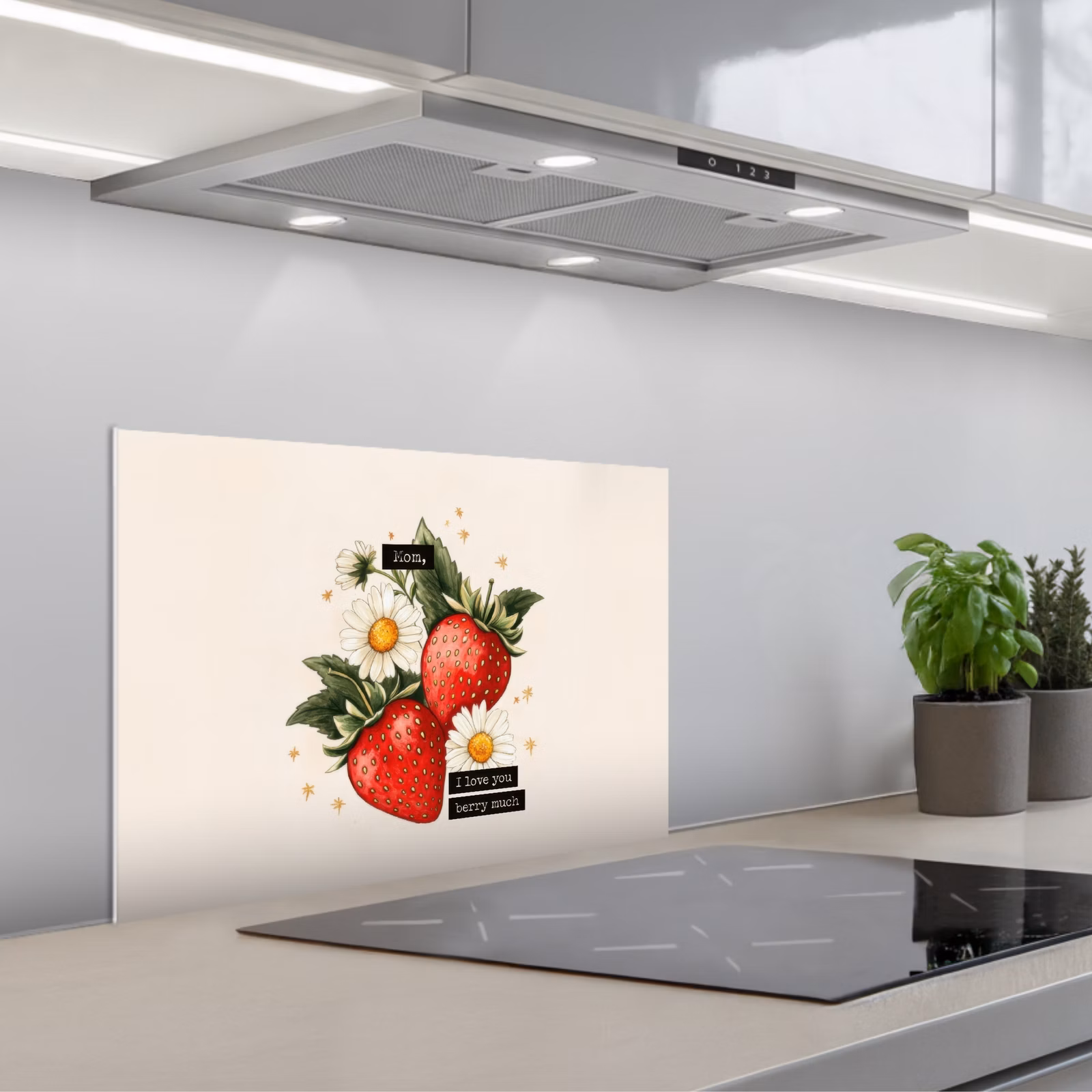 Kitchen splashback for hob - Strawberries - Daisies - Quote - Stars — 1