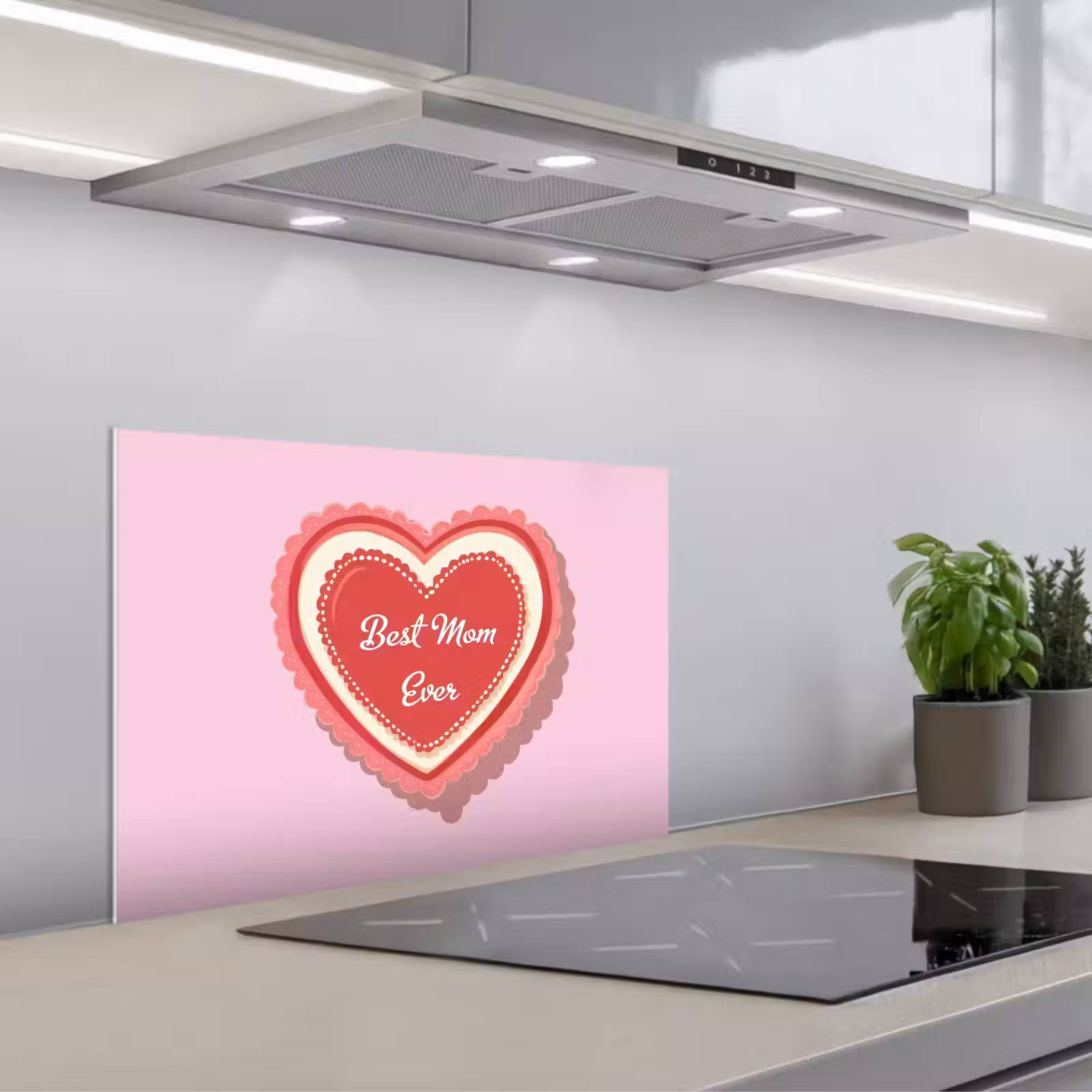 Kitchen splashback for hob - Text - Heart - Mother - Pink — 1