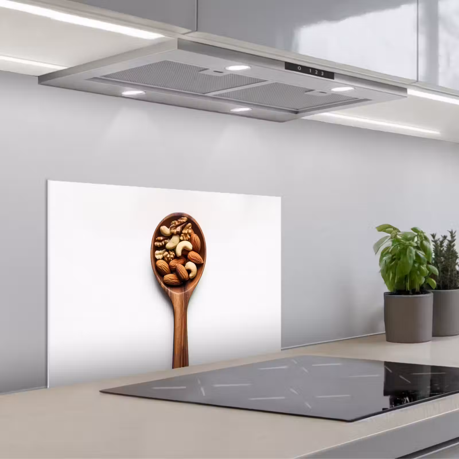 Kitchen splashback for hob - Walnut - White - Wood — 1