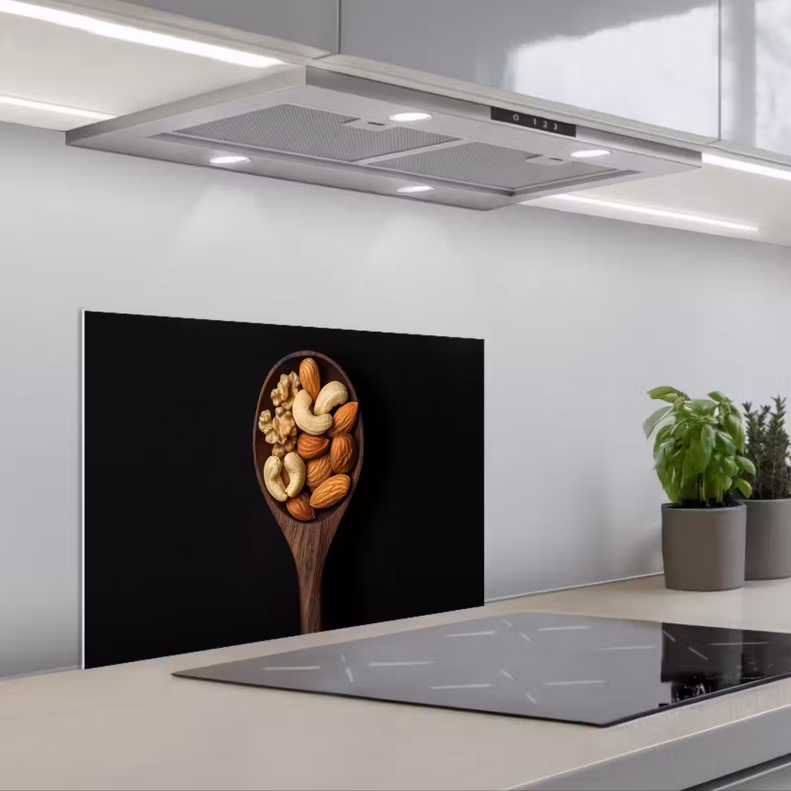 Kitchen splashback for hob - Wood - Walnut - Black — 1