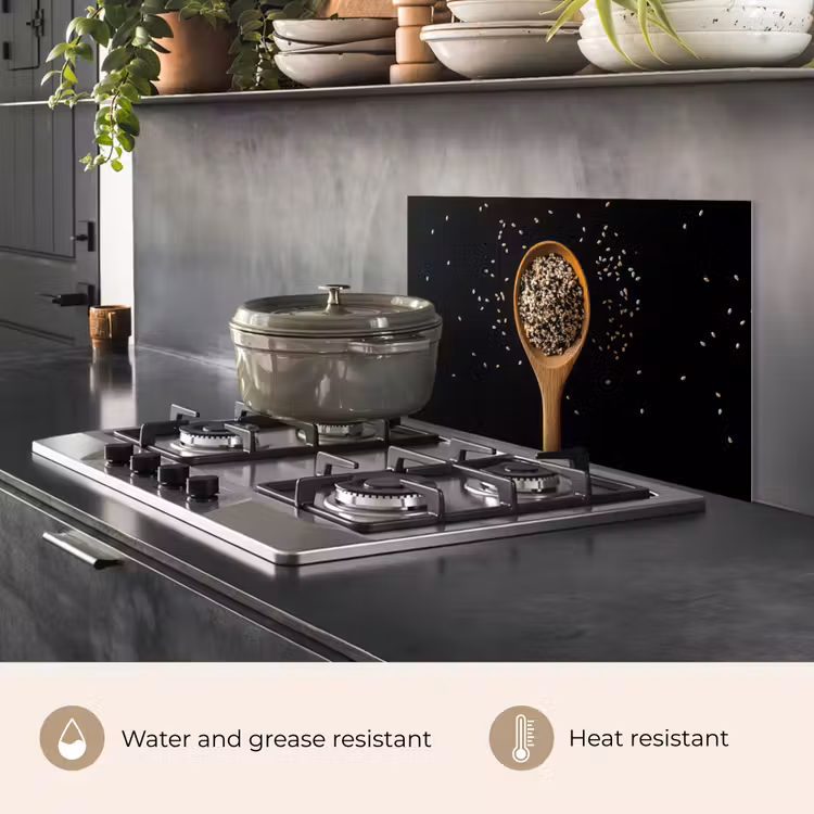 Kitchen splashback for hob - Sesame - Spoon - Black — 2